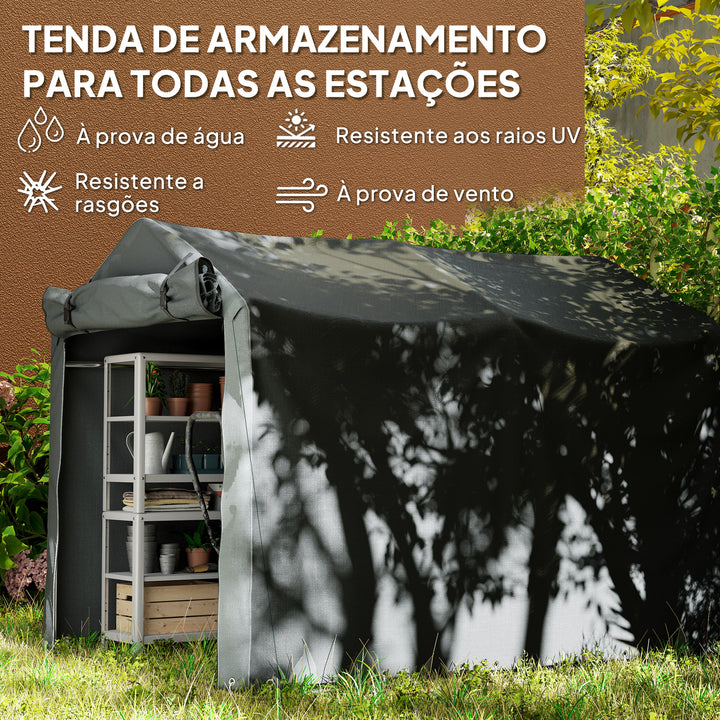 Abrigo de Exterior para Ferramentas e Bicicletas 2,2x1,57x1,65 m Abrigo de Jardim com Porta Desmontável com Fecho de Correr Impermeável Anti-UV Garagem Portátil Cinzento Escuro