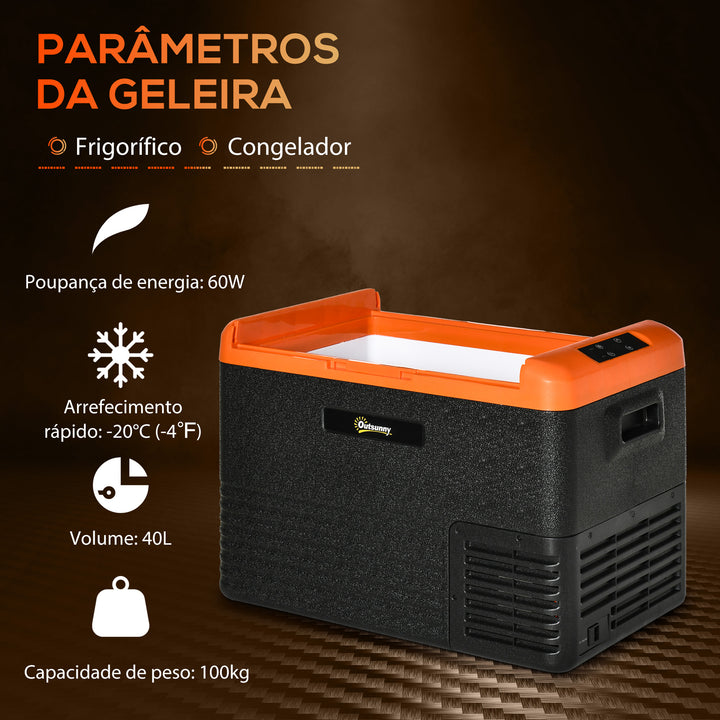 Geleira Portátil Elétrica 40L Geleira de Carro 12V/24V até -20°C Mini Geleira com Ecrã LED Tátil para Campismo Viagens 58,7x36,5x43,8 cm Preto
