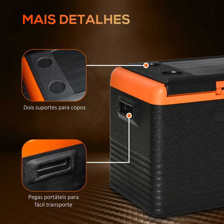 Geleira Portátil Elétrica 40L Geleira de Carro 12V/24V até -20°C Mini Geleira com Ecrã LED Tátil para Campismo Viagens 58,7x36,5x43,8 cm Preto