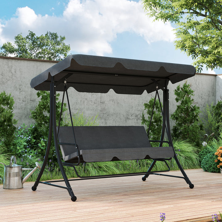 Baloiço de Jardim de 3 Lugares Baloiço de Exterior com Toldo Ajustável Apoio para os Pés Retrátil e Almofadas Suporta até 330 kg 200x127x170 cm Cinzento