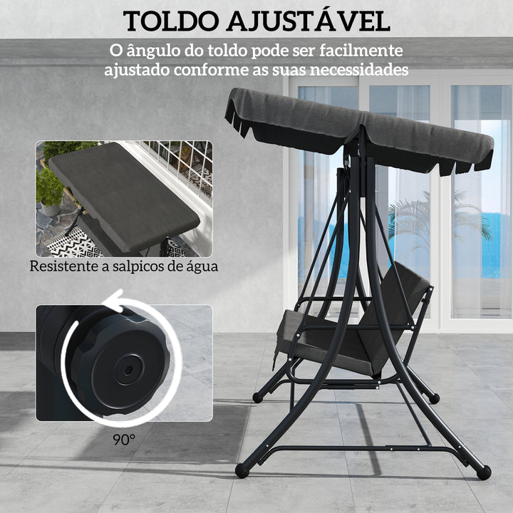 Baloiço de Jardim de 3 Lugares Baloiço de Exterior com Toldo Ajustável Apoio para os Pés Retrátil e Almofadas Suporta até 330 kg 200x127x170 cm Cinzento