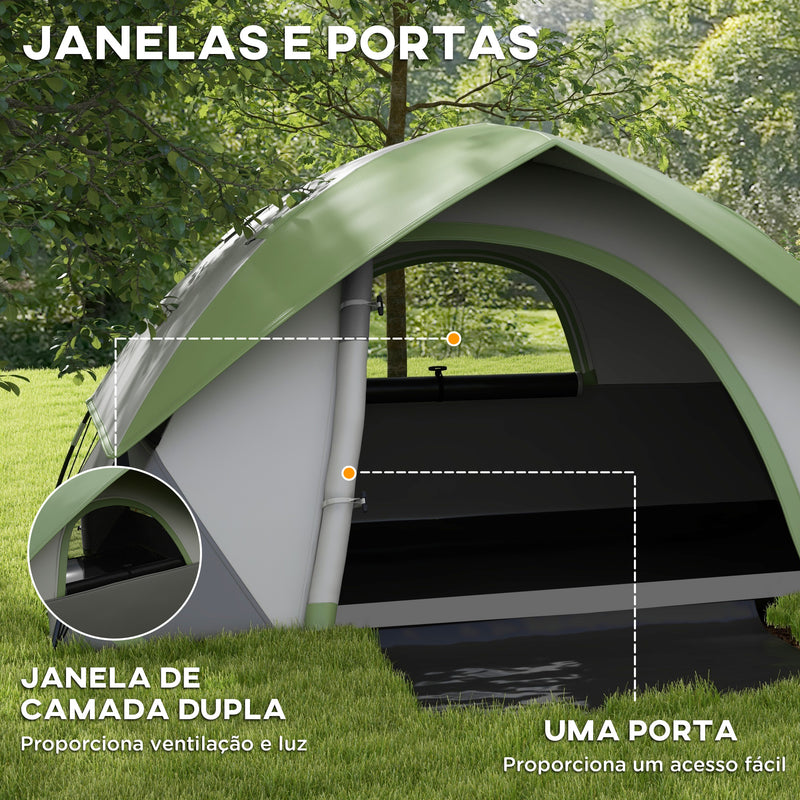 Tenda de Campismo para 4-5 Pessoas Tenda de Campismo Dobrável com Janela e Bolsa de Transporte Impermeável 3000 mm 270x210x150 cm Verde