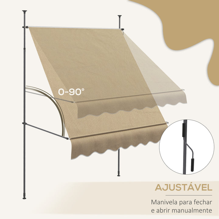 Toldo Manual Retrátil com Manivela 200x120x210-300 cm Toldo para Varanda com Altura Ajustável Impermeável e Anti-UV para Jardim Terraço Bege