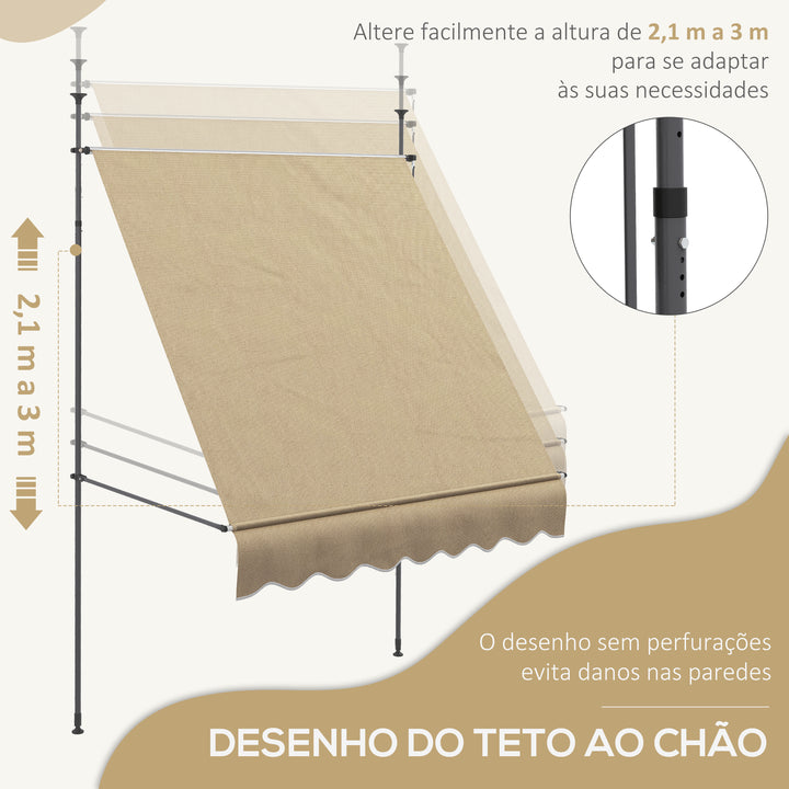 Toldo Manual Retrátil com Manivela 200x120x210-300 cm Toldo para Varanda com Altura Ajustável Impermeável e Anti-UV para Jardim Terraço Bege