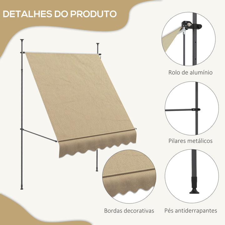 Toldo Manual Retrátil com Manivela 200x120x210-300 cm Toldo para Varanda com Altura Ajustável Impermeável e Anti-UV para Jardim Terraço Bege