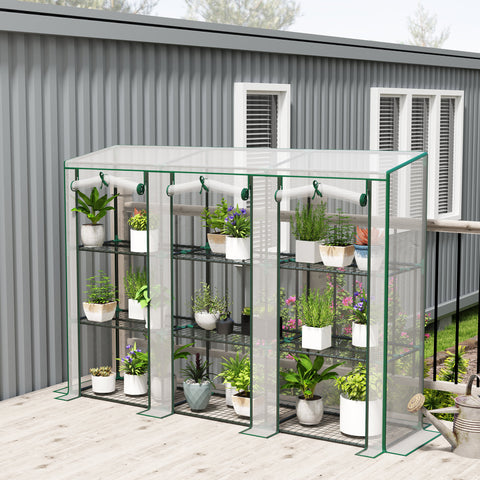 Estufa Pequena Estufa de Exterior com Prateleiras de 3 Níveis Portas com Fecho de Correr e Estrutura de Aço Estufa para Cultivar Plantas Flores 215x46x151 cm Branco