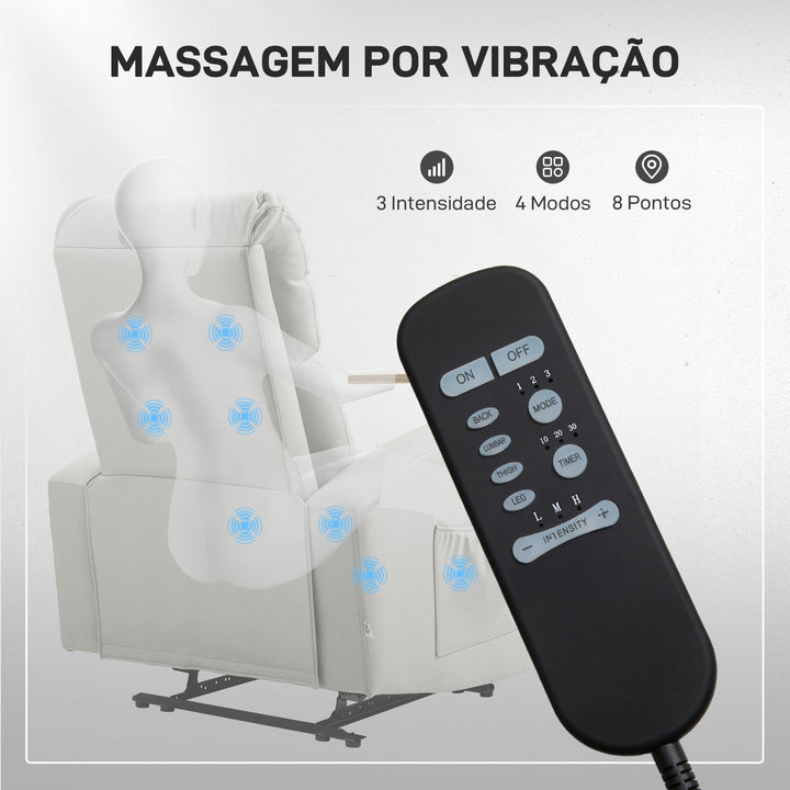 Poltrona de Massagem Poltrona Relax Elétrica com 4 Modos de Vibração Reclinação 145° Estofada em Microfibra Controlo Remoto Mesa 2 Bolsos Laterais e Suporte para Copos 77x93x105 cm Cinza