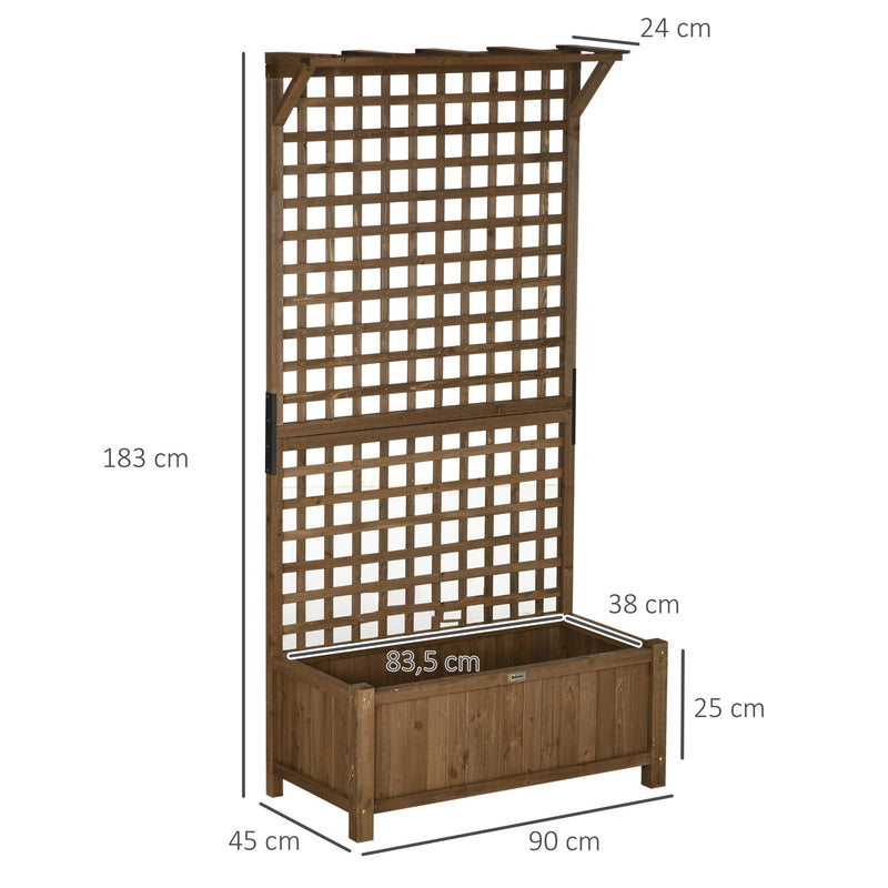 Floreira com Treliça de Madeira Caixa de Plantio com Suporte para Plantas Trepadeiras para Cultivo de Plantas Flores para Pátio Terraço Varanda 90x45x183cm Marrom Escuro