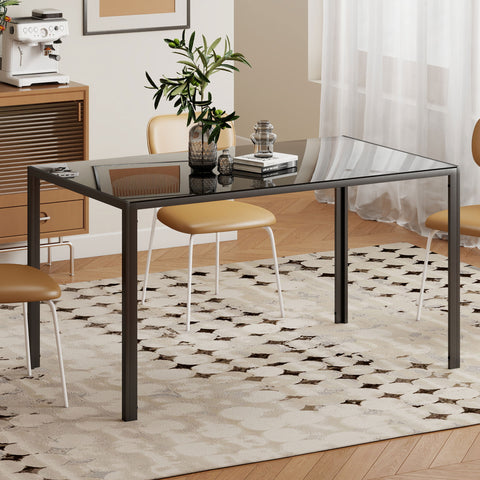 Mesa de Refeição de Vidro Mesa Retangular para 6 Pessoas com Pés de Metal Multifuncional para Cozinha ou Sala 140x80x75 cm Preto