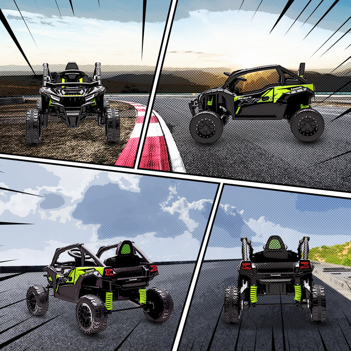 Carro Elétrico para Crianças 12V Kawasaki Teryx KRX 1000 Carro a Bateria UTV com 2 Motores Controlo Remoto 2,4G Suspensão Traseira Faróis USB para Crianças acima de 3 Anos 100x64x56 cm Preto
