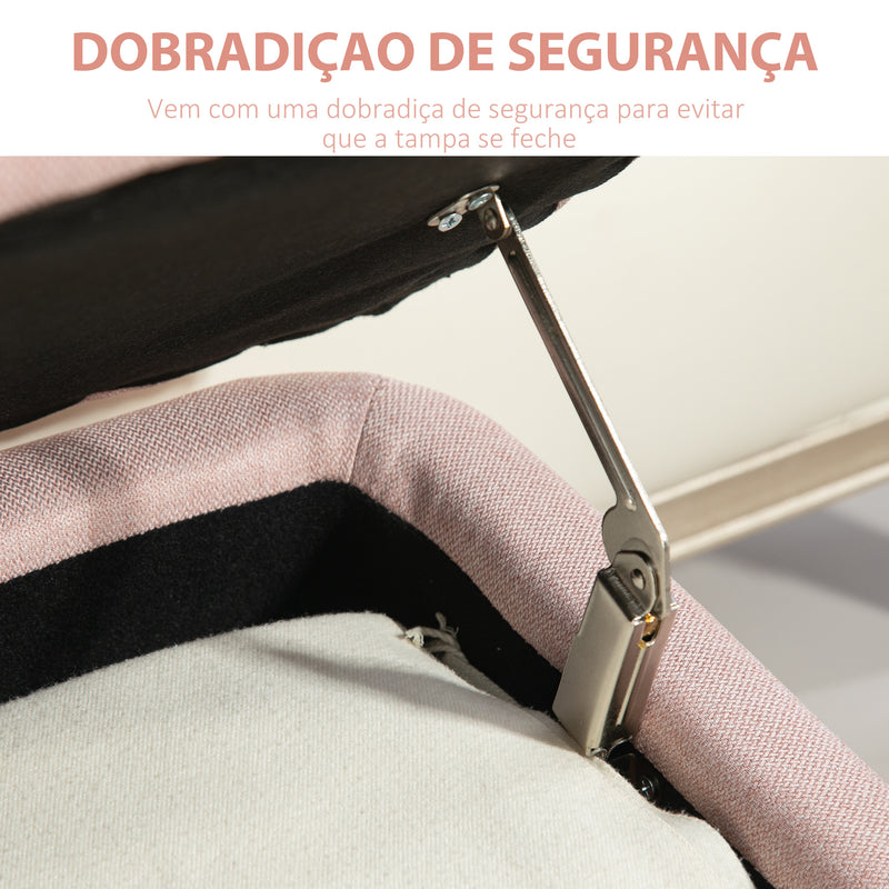 Banco de Armazenamento Estofado em Linho com Tampa Abatível e Pés de Aço para Dormitório Sala de Estar Entrada Carga Máxima 150kg 101x38,5x44,5 cm Rosa