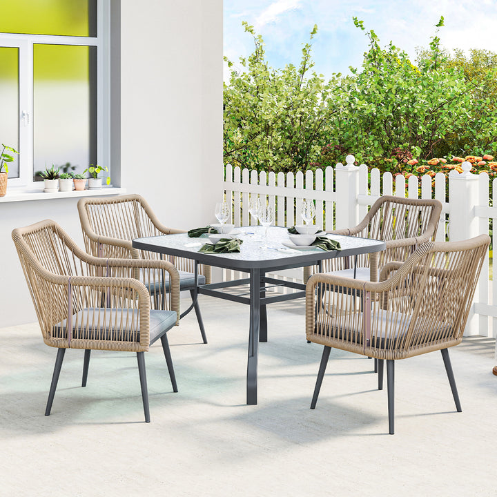 Conjunto de 2 Cadeiras de Jardim em Vime Cadeiras para Terraço com Almofadas Apoios de Braço e Estrutura de Aço, Resistente às Intempéries para Varanda ou Terraço 54x65x80 cm Cinza Claro