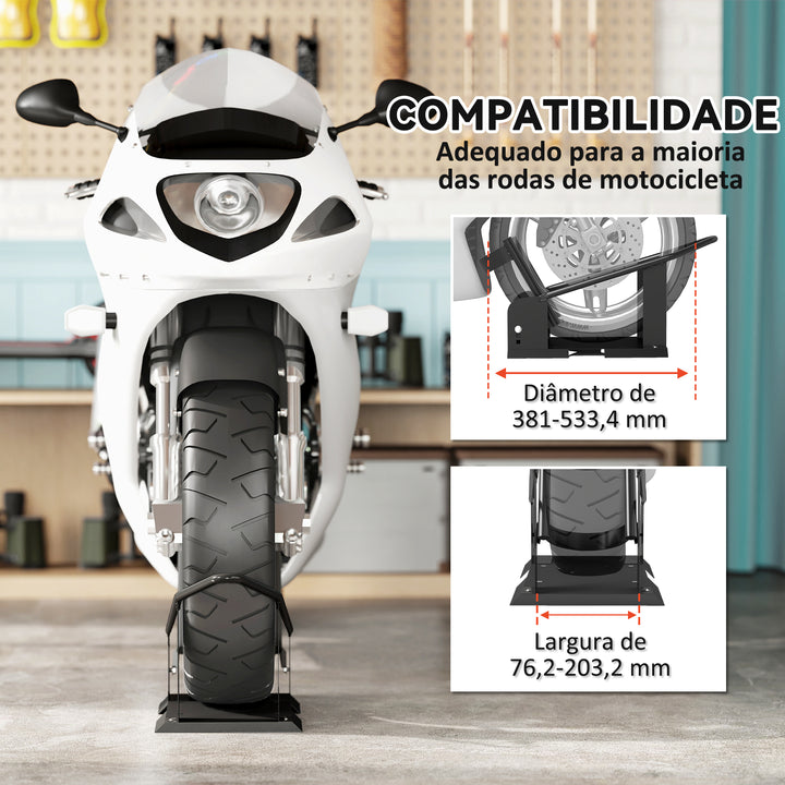 Cavalete de Moto Carga 816,5 kg Suporte para Roda Dianteira de Motocicleta Robusto com Altura Ajustável em 3 Níveis para Rodas Ø38,1-53,34 cm Preto