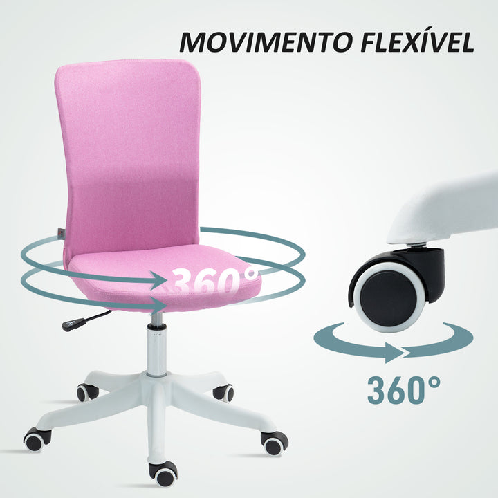 Cadeira de Escritório sem Apoio para os Braços Cadeira de Escritório Giratória Estofada em Linho Sintético com Altura Ajustável para Estudo Dormitório Tocador Carga 120 kg 53x43x85-93 cm Rosa