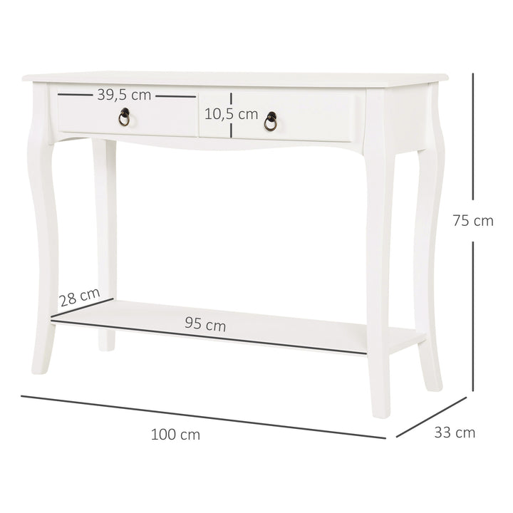 Mesa Consola tipo Aparador Móvel de Entrada com Gavetas e Estante 100x33x76cm Branco