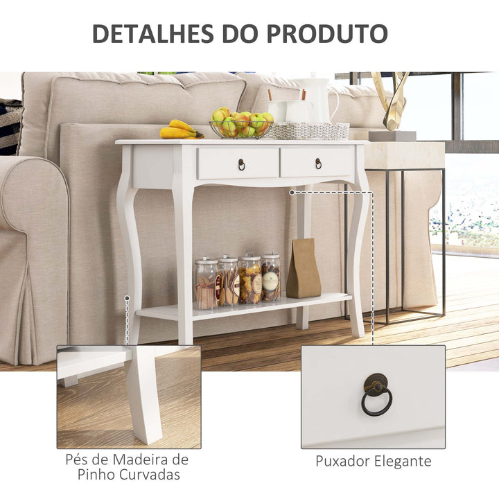 Mesa Consola tipo Aparador Móvel de Entrada com Gavetas e Estante 100x33x76cm Branco