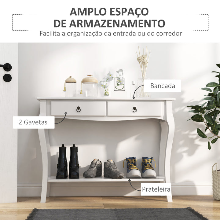Mesa Consola tipo Aparador Móvel de Entrada com Gavetas e Estante 100x33x76cm Branco