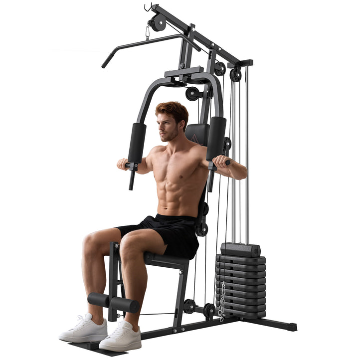 Multiestação de Musculação, Máquina de Musculação com Press de Peito, Pesos de 45 kg, Curl de Pernas e Polia Borboleta, Carga 100 kg, para Treino em Casa, Preto