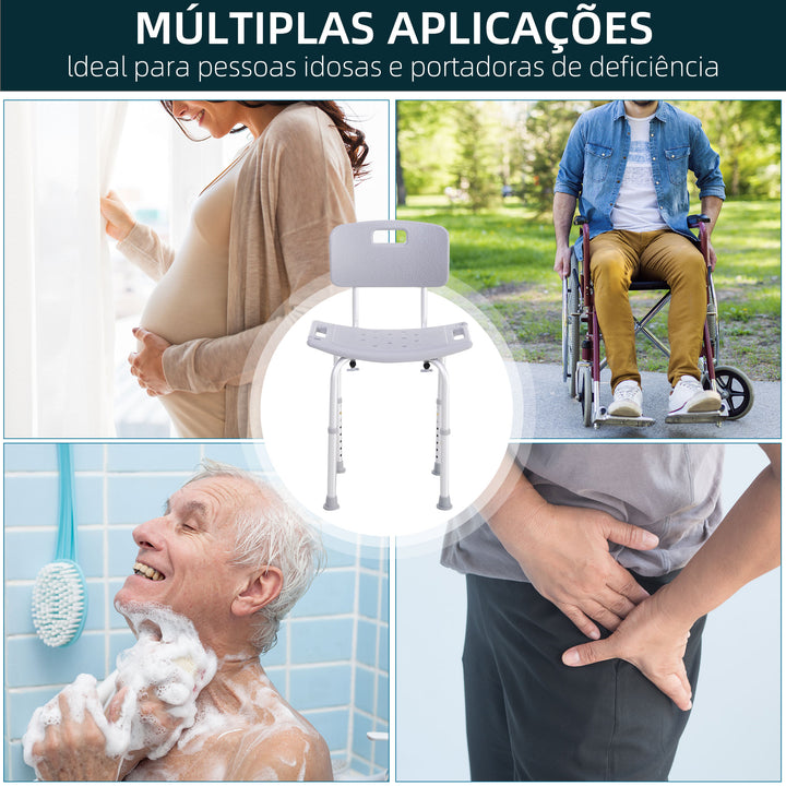 Cadeira de Duche Antiderrapante e Regulável para Banho WC- Cinzento e Prata- 55 x 50,6 x 67,5-85,5 cm (C x L x A)