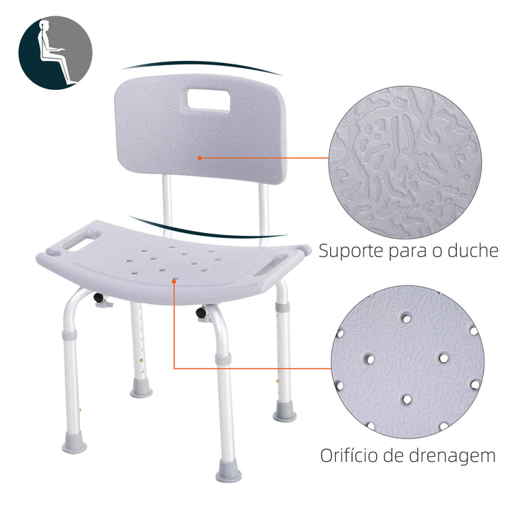 Cadeira de Duche Antiderrapante e Regulável para Banho WC- Cinzento e Prata- 55 x 50,6 x 67,5-85,5 cm (C x L x A)