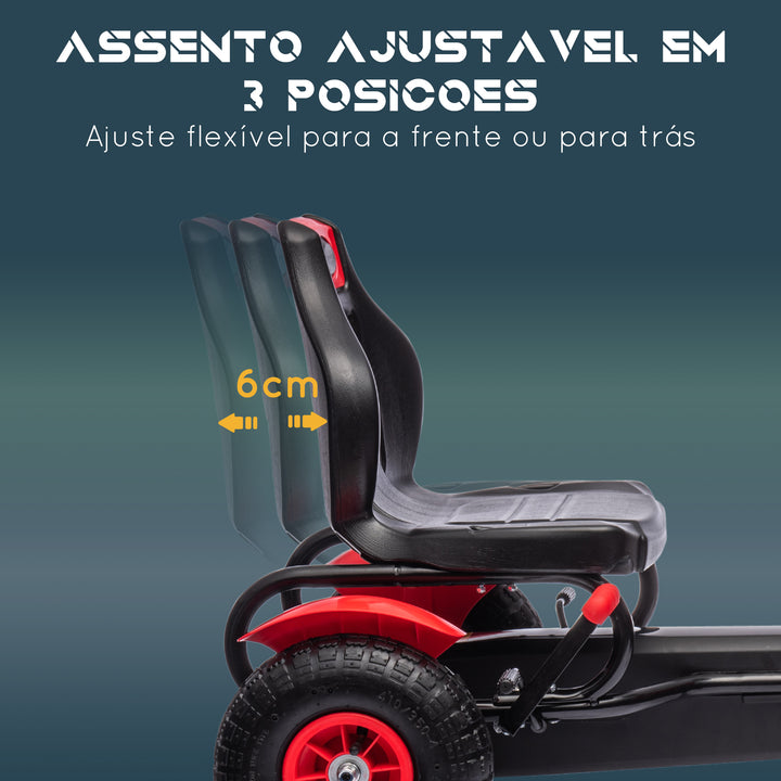 Kart a Pedais para Crianças Kart a Pedais Infantil com Assento Ajustável Pneus de Goma Travão de Mão para Crianças de 5-12 Anos Carga Máxima 50 kg 121x58x61 cm Vermelho
