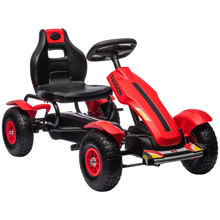 Kart a Pedais para Crianças Kart a Pedais Infantil com Assento Ajustável Pneus de Goma Travão de Mão para Crianças de 5-12 Anos Carga Máxima 50 kg 121x58x61 cm Vermelho