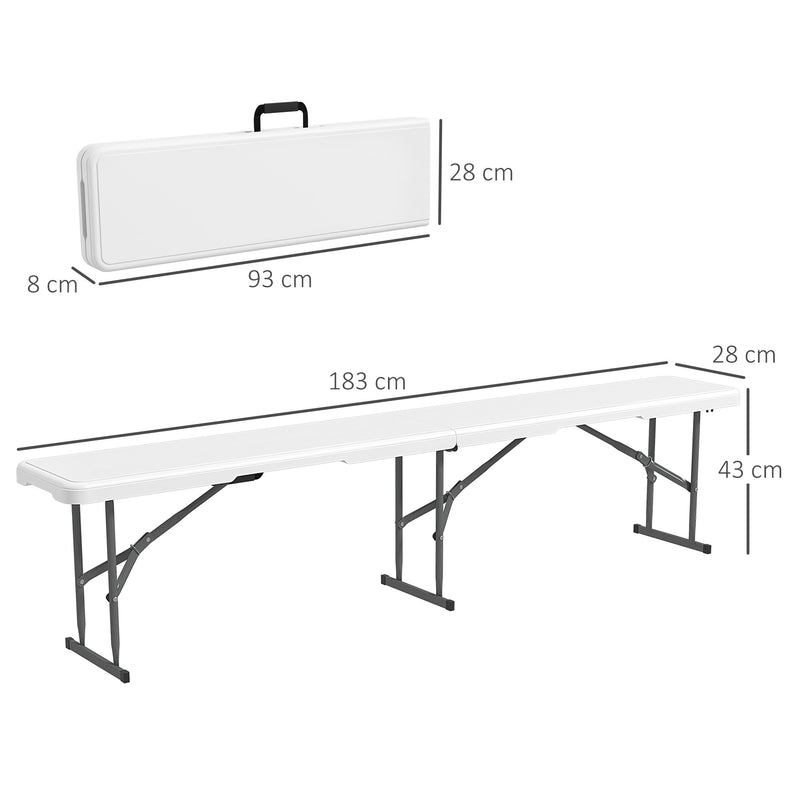 Banco de Jardim Dobrável Banco de Exterior de 3 Lugares com Estrutura de Aço Carga 360 kg para Pátio Varanda Campismo 183x28x43 cm Branco