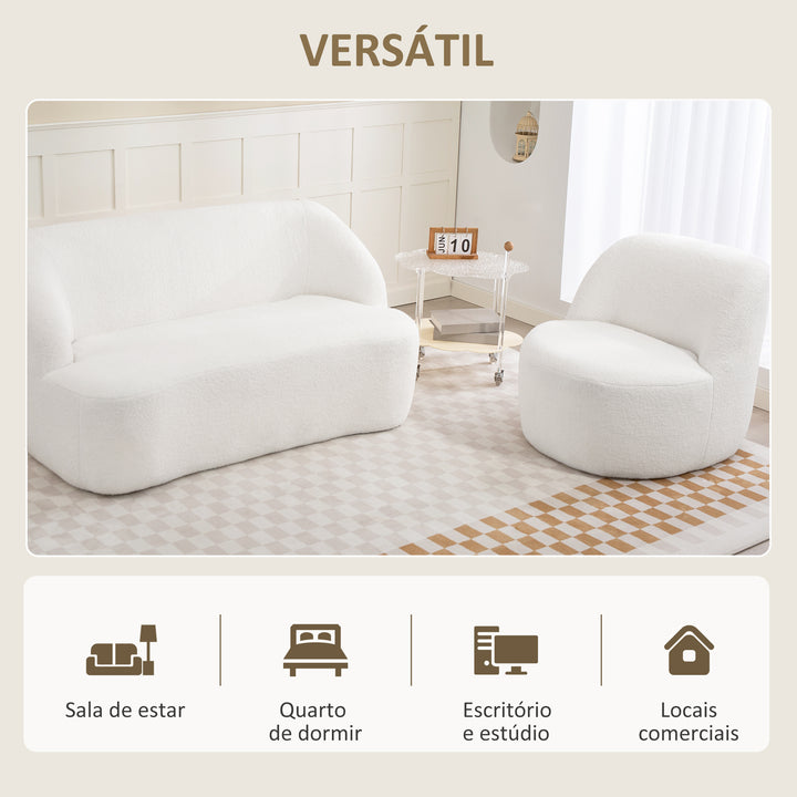 Poltrona Moderna Estofada em Borreguito Poltrona de Leitura Curvo com Almofadado Grosso Não Requer Montagem Para Salão Quarto Sala de Estar Escritório 81x82x73,5 cm Creme