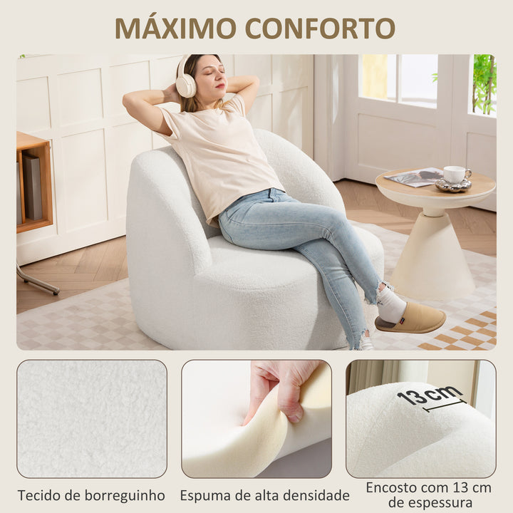 Poltrona Moderna Estofada em Borreguito Poltrona de Leitura Curvo com Almofadado Grosso Não Requer Montagem Para Salão Quarto Sala de Estar Escritório 81x82x73,5 cm Creme