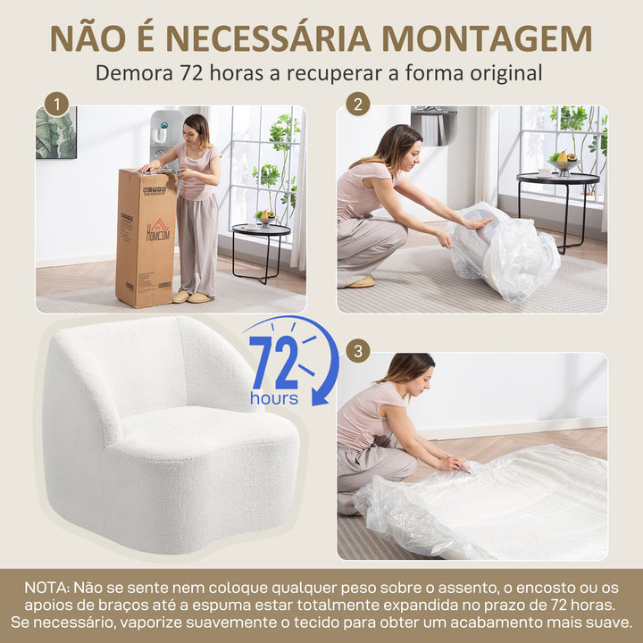 Poltrona Moderna Estofada em Borreguito Poltrona de Leitura Curvo com Almofadado Grosso Não Requer Montagem Para Salão Quarto Sala de Estar Escritório 81x82x73,5 cm Creme