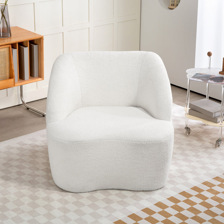 Poltrona Moderna Estofada em Borreguito Poltrona de Leitura Curvo com Almofadado Grosso Não Requer Montagem Para Salão Quarto Sala de Estar Escritório 81x82x73,5 cm Creme