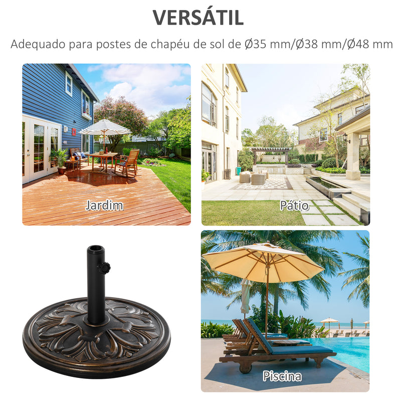 Base para Chapéu de Sol Peso 13 kg Base Chapéu de Sol Redondo de HDPE e Cimento para Mastros Ø35/38/48 mm para Varanda Pátio Jardim Ø48x34 cm Preto e Bronze