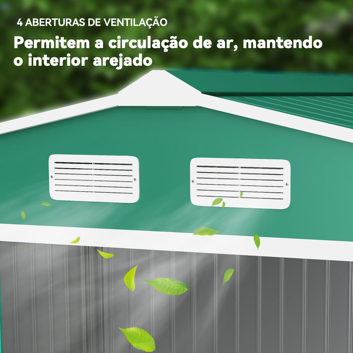 Galpão de Jardim Barracão Metálico Placa Verde para armazenar ferramentas 277x191x192cm Verde