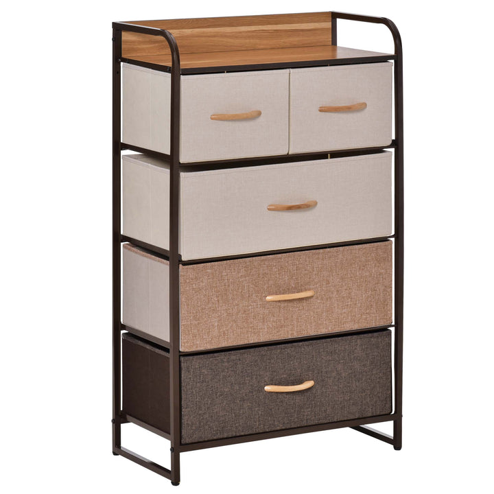 Cómoda de Tecido com 5 Cestos Removíveis e Dobráveis Base Elevada Móvel de Armazenamento para Dormitório Sala de Estar 58x29x99cm Multicor