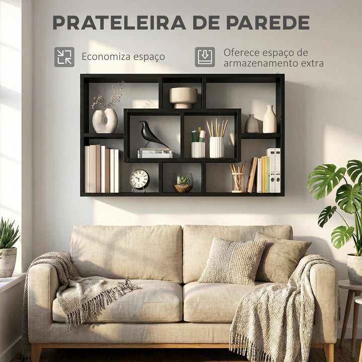 Estante de Parede Decorativa, Estante para Livros CDs Prateleiras Flutuantes com 8 Cubos 85x14,5x47,5 cm Suporta 20kg para Escritório Estudo Sala Preto