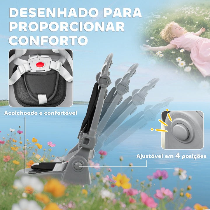 Triciclo Evolutivo 6 em 1 Triciclo para Bebés Dobrável 1-5 Anos Assento Giratório de 360° Guidão Encosto Reclinável Toldo Cinto de Segurança Cesto, Apoio para Pés 111,5x52x98 cm Preto