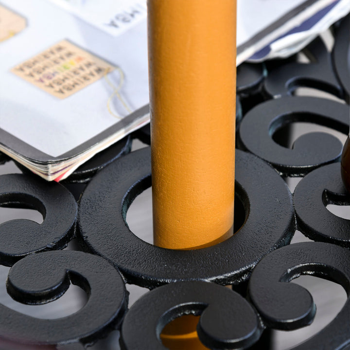 Chapéu de Sol de Madeira Ø250x230 cm para Exterior com 6 Hastes Sistema de Corda com Fixação Desmontável Portátil Fácil de Guardar e Transportar Preto