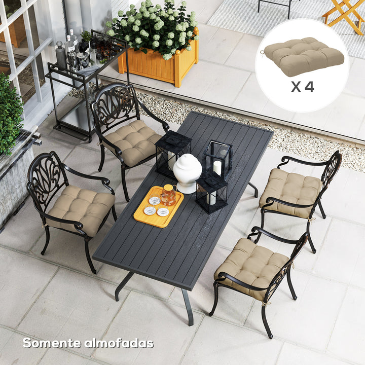 Conjunto de Almofadas para Cadeiras de Jantar 48x48x10 cm Jogo de 4 Peças Almofadas para Cadeiras de Jardim Impermeáveis e Anti-UV com 2 Fitas de Fixação Caqui