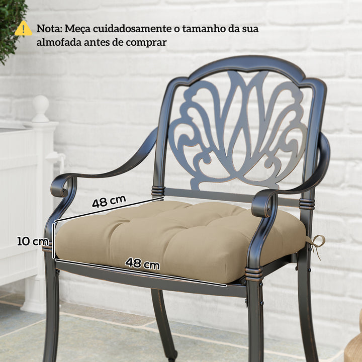 Conjunto de Almofadas para Cadeiras de Jantar 48x48x10 cm Jogo de 4 Peças Almofadas para Cadeiras de Jardim Impermeáveis e Anti-UV com 2 Fitas de Fixação Caqui
