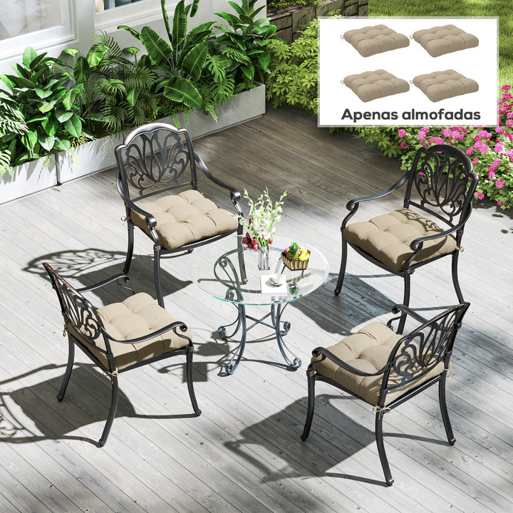 Conjunto de Almofadas para Cadeiras de Jantar 48x48x10 cm Jogo de 4 Peças Almofadas para Cadeiras de Jardim Impermeáveis e Anti-UV com 2 Fitas de Fixação Caqui