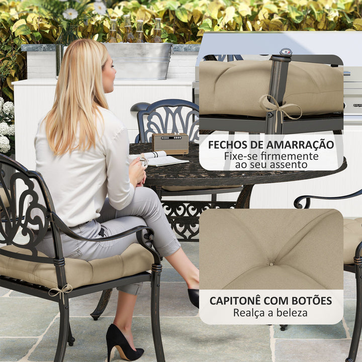 Conjunto de Almofadas para Cadeiras de Jantar 48x48x10 cm Jogo de 4 Peças Almofadas para Cadeiras de Jardim Impermeáveis e Anti-UV com 2 Fitas de Fixação Caqui