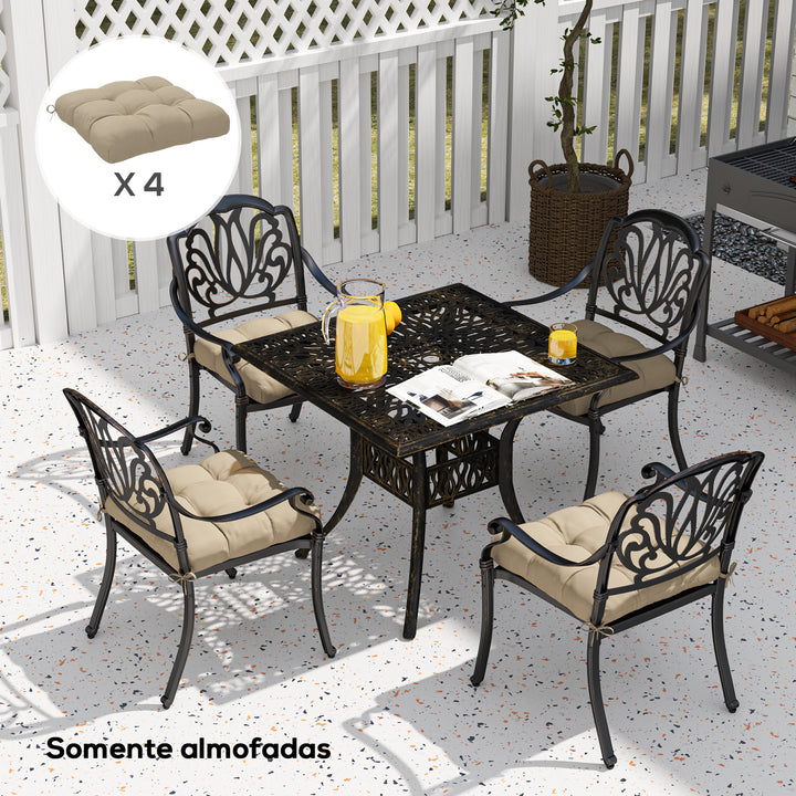 Conjunto de Almofadas para Cadeiras de Jantar 48x48x10 cm Jogo de 4 Peças Almofadas para Cadeiras de Jardim Impermeáveis e Anti-UV com 2 Fitas de Fixação Caqui