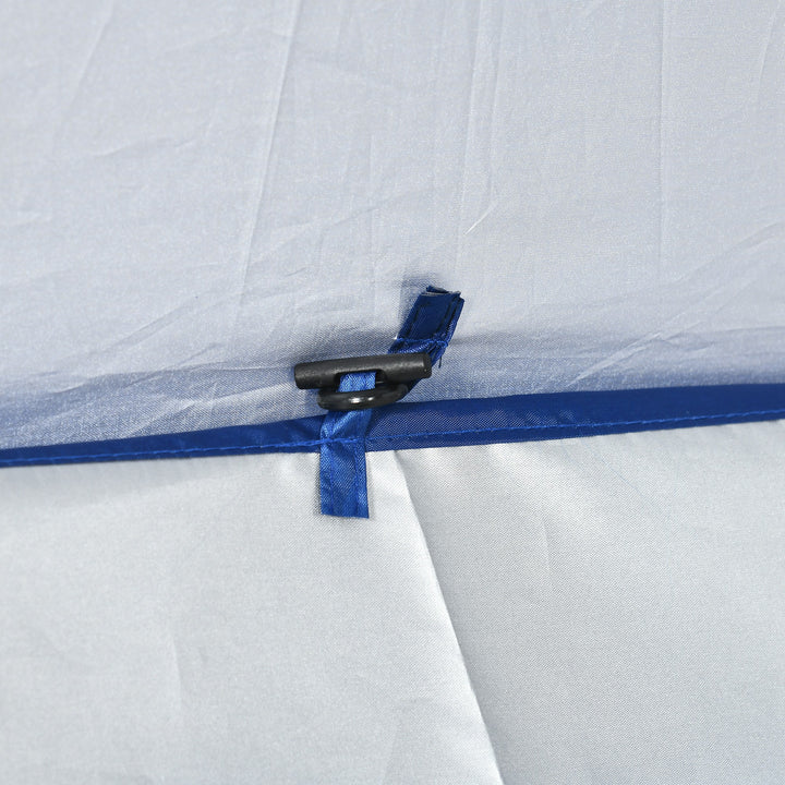 Chapéu de Sol de Praia com Painel Lateral Ø191x211 cm Chapéu de Sol de Praia com Manivela Manual Teto Inclinável 2 Bolsos e 2 Janelas para Jardim Piscina Azul