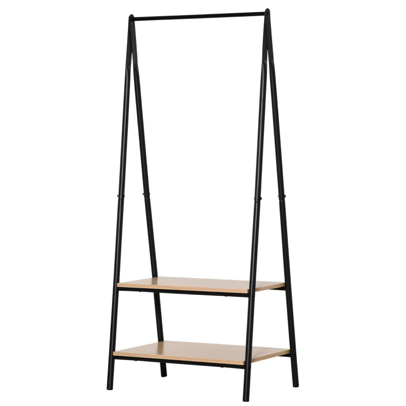 Suporte para Cabides com 2 Prateleiras de Armazenamento Barra para Pendurar e Estrutura de Aço para Entrada Corredor Dormitório 64x42,5x149 cm Preto