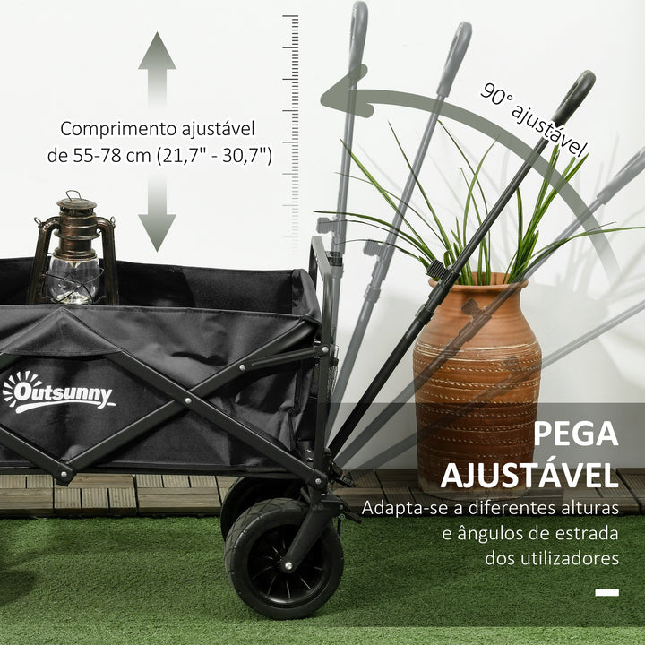 Carrinho de Transporte com Bolsa Térmica Removível Carrinho Dobrável com Alça Ajustável e Bolsa de Transporte Capacidade 100 kg para Campismo Praia 113x57x77-100 cm Preto