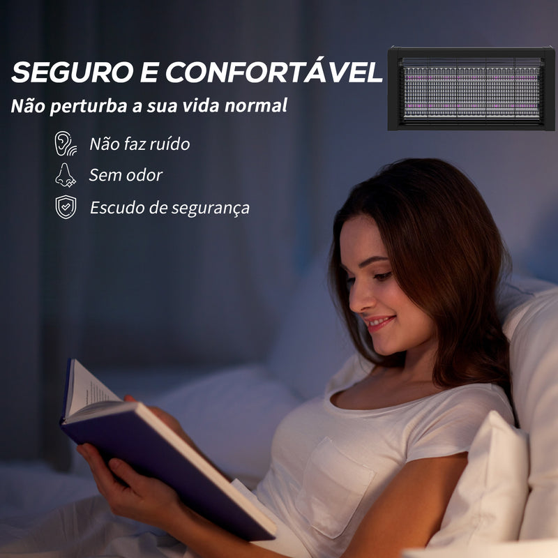 Lâmpada Anti-Mosquitos com Luz LED Mata Mosquitos Elétrico 8W Efetivo para 60 m² com Corrente para Interior Jardim Terraço Pátio 49x6x25 cm Preto