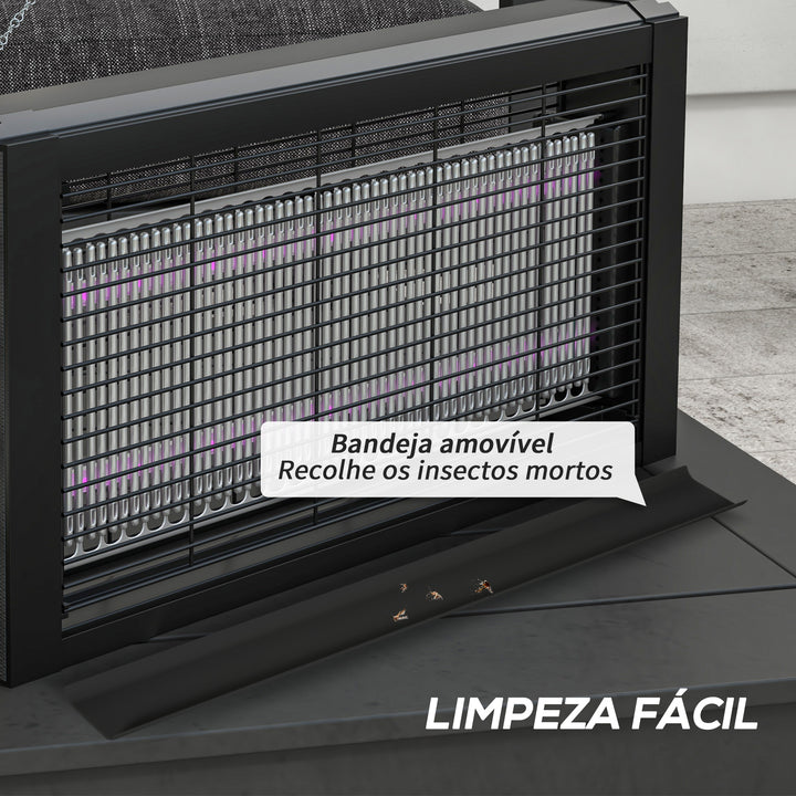 Lâmpada Anti-Mosquitos com Luz LED Mata Mosquitos Elétrico 8W Efetivo para 60 m² com Corrente para Interior Jardim Terraço Pátio 49x6x25 cm Preto
