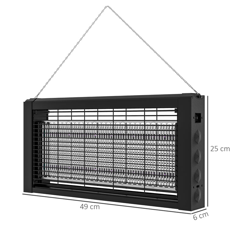 Lâmpada Anti-Mosquitos com Luz LED Mata Mosquitos Elétrico 8W Efetivo para 60 m² com Corrente para Interior Jardim Terraço Pátio 49x6x25 cm Preto