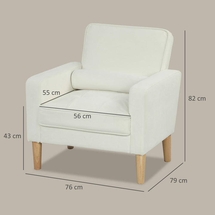 Poltrona Sala de Estar Poltrona Estofada em Veludo Poltrona de Leitura com Assento com Botões e Pés de Madeira para Quarto 76x79x82 cm Creme