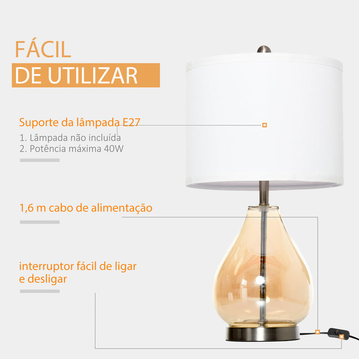 Conjunto de 2 Candeeiros de Mesa Candeeiros de Mesa com Ecrã de Linho Suporte para Lâmpada E27 Máx. 40W para Sala de Estar Dormitório Ø30x56 cm Branco